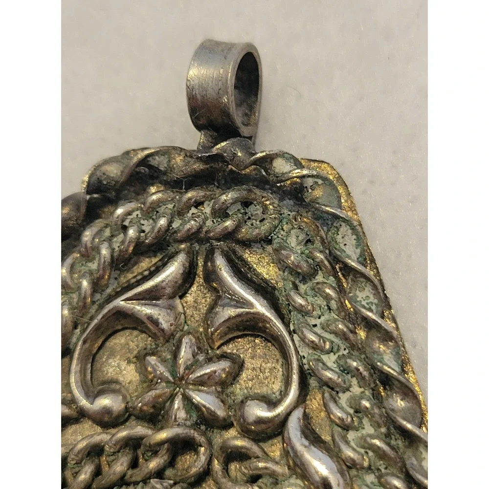 Vintage Tribal Boho Ethnic Pendant Carnelian Type Bell Statement Silver Tone